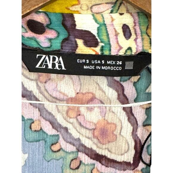 ZARA Women’s Paisley Print Sheer Blouse Collared Long Sl Shirt | Sm Boho Retro - Picture 3 of 6